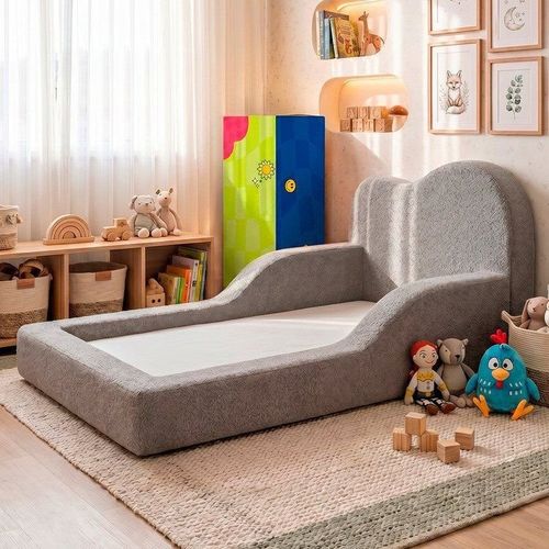 Cama Montessoriana Juvenil Cloud 100x182cm Xpand Tech Bouclê Cama Inbox Cinza Claro