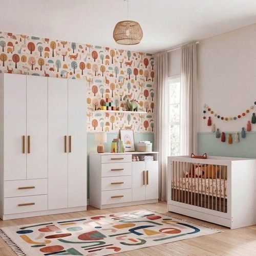 Conjunto de Bebê com Berço Evolutivo, Guarda Roupa e Cômoda Casulo Casatema Bran Branco