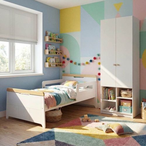 Quarto Infantil Cama com Grades e Guarda Roupa Petit/Curió 2 Portas Casatema Branc Branco
