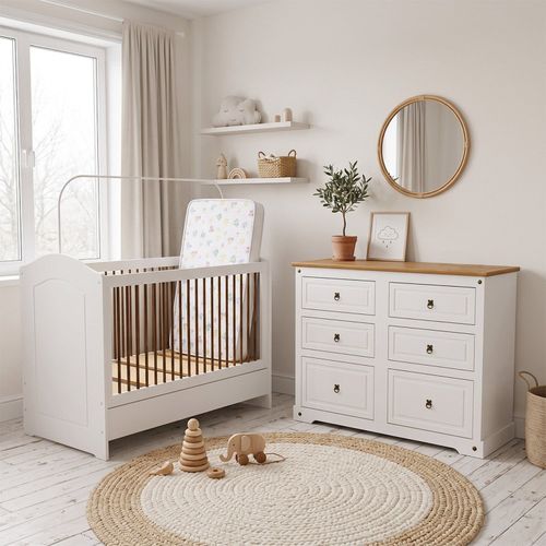 Quarto Bebê Smile 3 Peças Creme Carvalho com Colchão Creme/Carvalho
