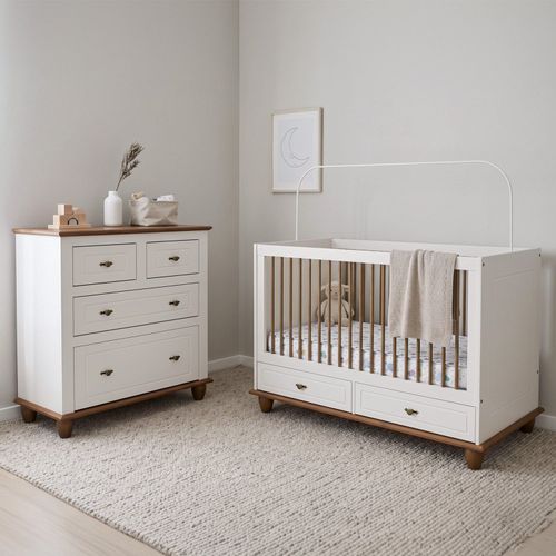 Quarto Joy Bebê 3 Peças Off White/Nogueira Off White/Nogueira