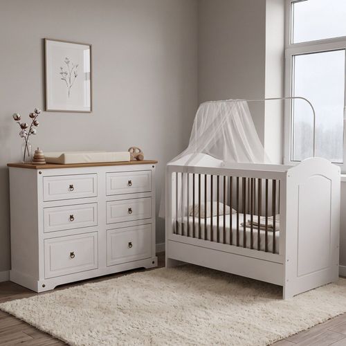 Quarto Bebê Smile 2 Peças Creme Carvalho Creme/Carvalho