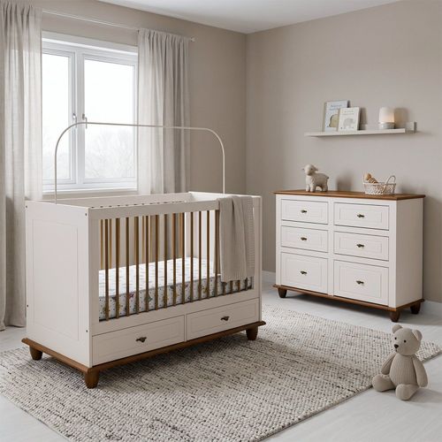 Quarto Joy Bebê 2 Peças Off White/Nogueira Off White/Nogueira
