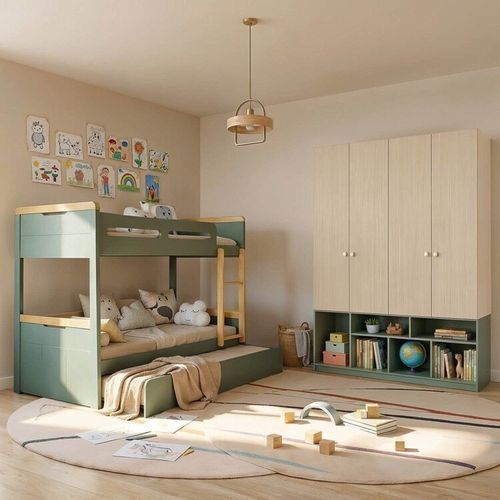 Quarto Infantil Completo com Guarda Roupa e Treliche Curió/Petit Casatema Verde Verde/Mel