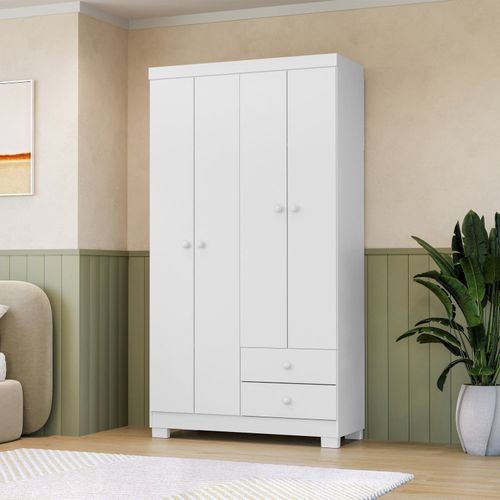 Guarda Roupa para Bebê Quarto Infantil 4 Portas 2 Gavetas Branco Flex 100% MDP Branco TX
