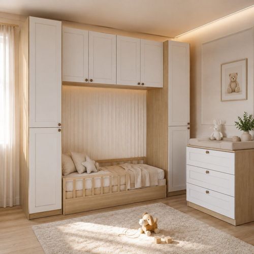 Quarto Infantil Modulado Completo Provençal 5 Peças 100% MDF Frentes em BP Savana/Branco