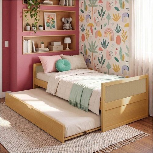 Cama Infantil Solteiro com Cama Auxiliar Madeira Maciça Magna Kids Casatema Natural