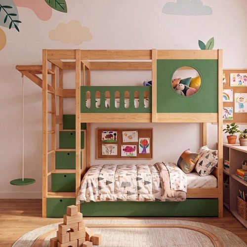 Treliche Active Play com Balanço Infantil Esquerda Climb Casatema Verde Verde/Madeira Natural