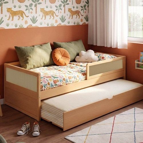 Cama Infantil Solteiro com Grades e Cama Auxiliar Madeira Maciça Magna Kids Casatema MadeiraOrigina Natural