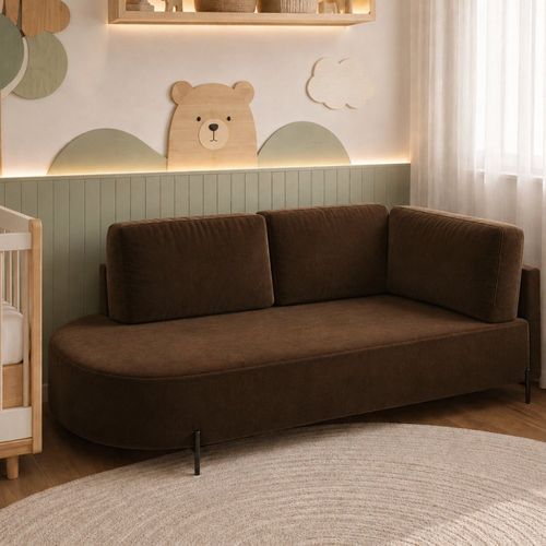 Cama Babá Infantil Orgânica Lado Esquerdo para Quarto de Bebê Afeto Marrom