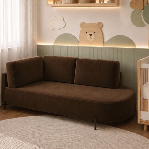 Cama Babá Infantil Orgânica Lado Direito para Quarto de Bebê Afeto Marrom