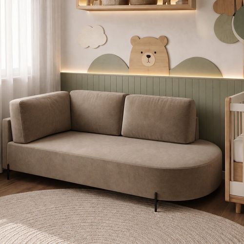 Cama Babá Infantil Orgânica Lado Direito para Quarto de Bebê Afeto Bege Escuro