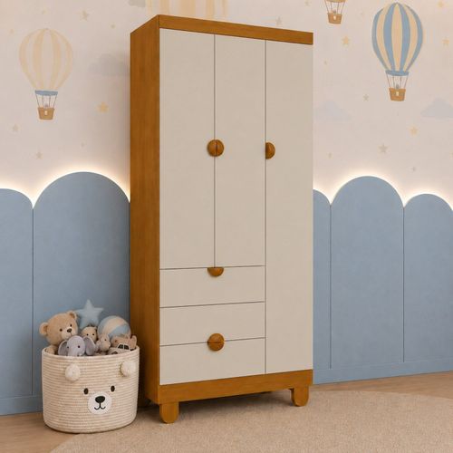 Guarda-Roupa 3 Portas para Quarto de Bebê 100% MDF Apolo areia /savana