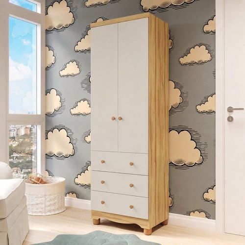 Guarda-Roupa Bebê 2 Portas e 3 Gavetas 100% MDF Mimo Espresso Móveis Bege/Off White/Amêndoa OFF-WHITE/AMÊNDOA