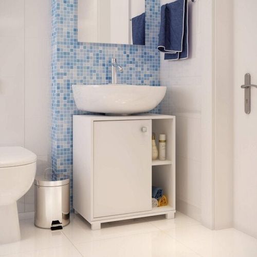 Balcão para Banheiro 1 Porta Estrutura em 15mm com acabamento em BP Fosco Branco