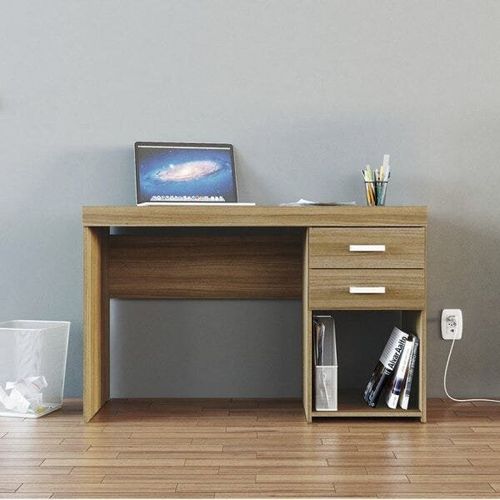 Escrivaninha com 2 Gavetas e 1 Nicho Malta para Escritório - Castanho