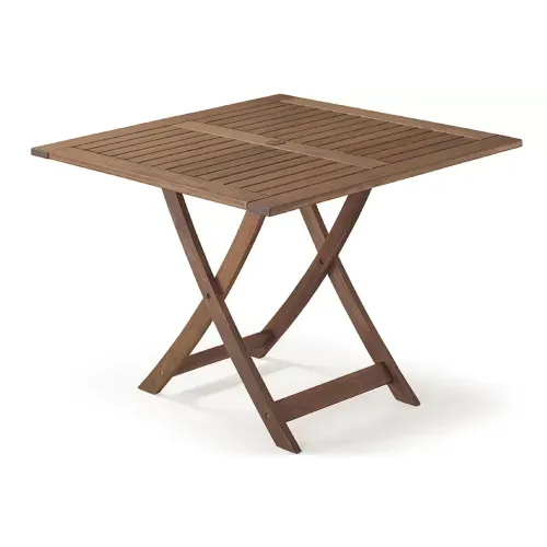 Mesa Quadrada Ripada Dobrável para Áreas Externas em Madeira Eucalipto - Maior Durabilidade Castanho