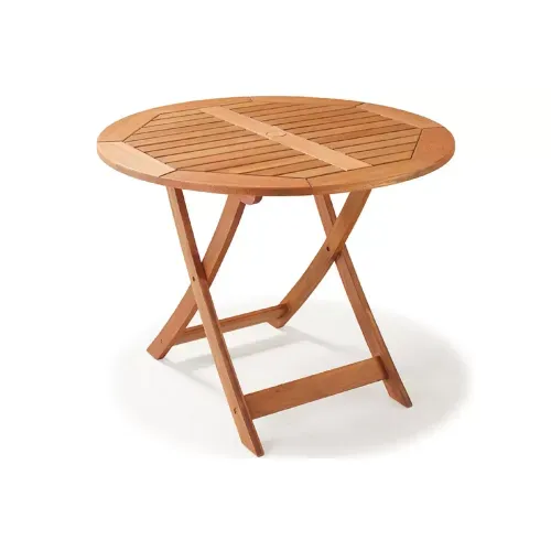 Mesa Dobrável Redonda para Jardim e Varanda em Madeira Maciça 90cm Estilo Rústico Primavera Bege Stain Jatobá