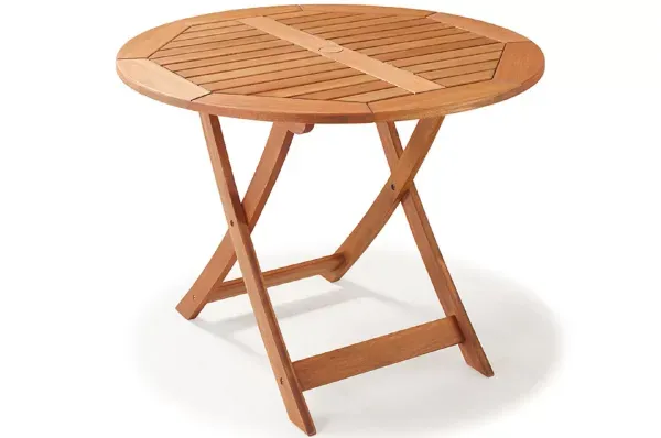 Mesa Dobrável Redonda para Jardim e Varanda em Madeira Maciça 90cm Estilo Rústico Primavera Stain Jatobá