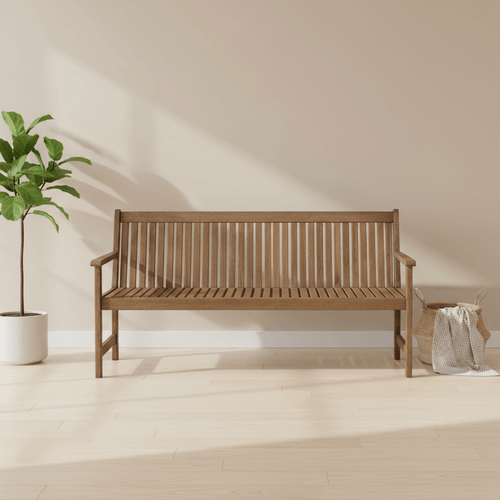 Banco Madeira Maciça 3 Lugares com Encosto 153cm Primavera Stain Castanho