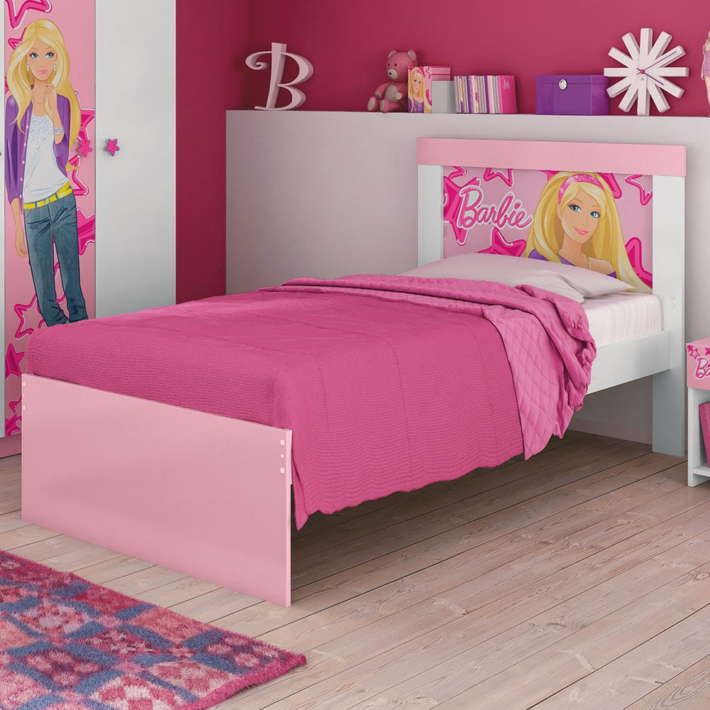 Cama Infantil Barbie Happy 100 MDF Branco/Rosa Pura Magia CasaTema