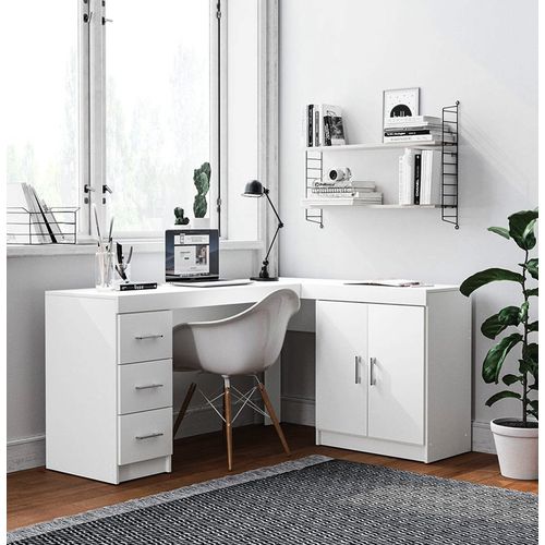 Kit Escritório Espanha c/ Prateleira 2 Portas e 3 Gavetas - Branco