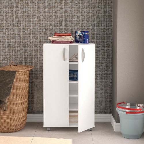 Armário Multiuso 2 Portas 4 Prateleiras Limeira Branco Branco
