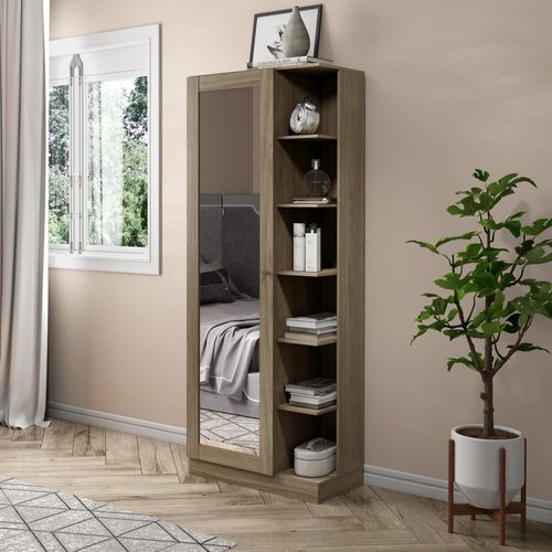 Sapateira Duetto 1 Porta e Nichos Laterais - Rústico - Sapateira Duetto 1 Porta com Espelho e Nichos Laterais - Rústico