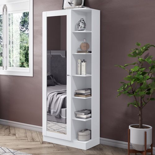 Sapateira Duetto 1 Porta e Nichos Laterais - Branco - Sapateira Duetto 1 Porta com Espelho e Nichos Laterais - Branco