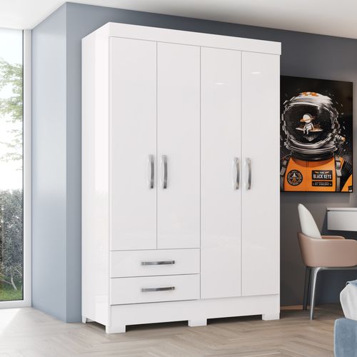 Guarda Roupa Solteiro 4 Portas e 2 Gavetas BE12 Briz - Branco