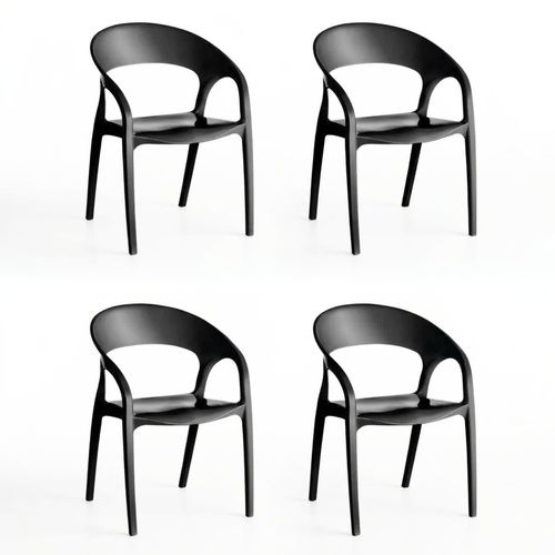 Conjunto 4 Cadeiras de Plástico Polipropileno Empilhável Glass Plus Preto