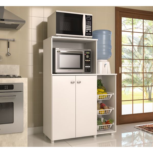 Balcão Fruteira 2 Portas 3 Cestos, Espaço para Forno e Bebedouro - Branco
