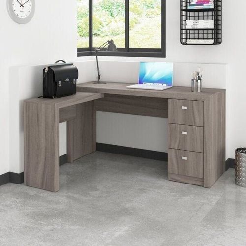 Mesa de Escritório em L 3 Gavetas - Carvalho