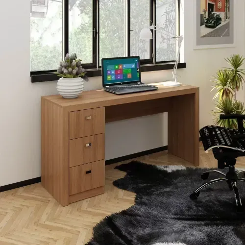 Mesa de Escritório 3 Gavetas - Amêndoa