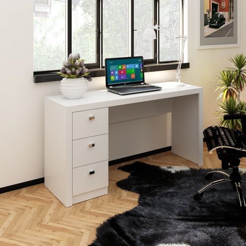 Escrivaninha Mesa Escritório Me4102 3 Gavetas 136cm Branca Branca