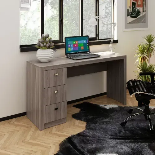 Mesa de Escritório com 3 Gavetas - Carvalho