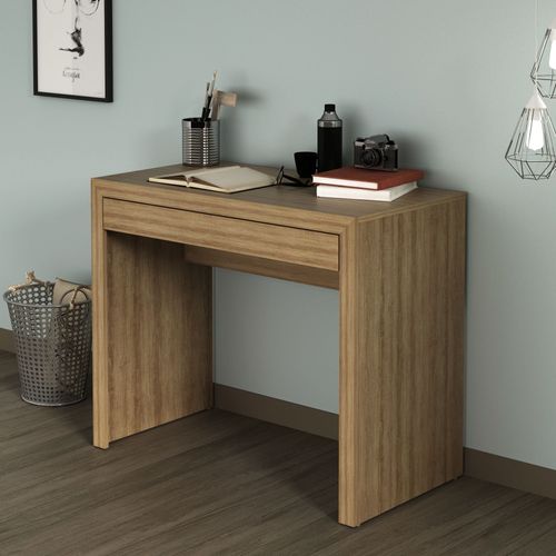 Escrivaninha Mesa Escritório com ME4107 1 Gaveta 90cm Amêndoa Marrom Amendoa