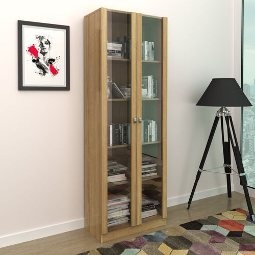 Armário com 2 Portas com Vidro 4 Prateleiras - Amêndoa