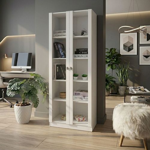 Armário para Escritório com 2 Portas de Vidro e 5 Prateleiras ME4115 Branco