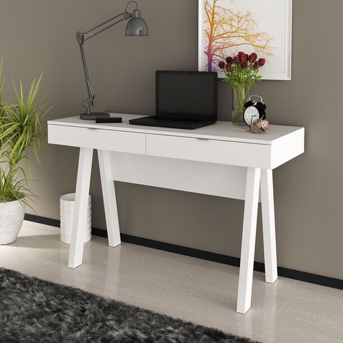 Escrivaninha Mesa Escritório Me 4128 2 Gavetas 120cm Branca Branca