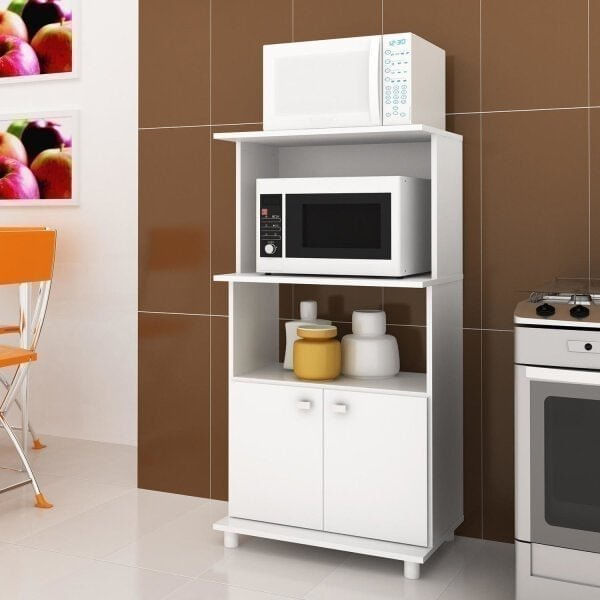 Balcão para Cozinha 2 Portas 2 Nichos para Forno e Microondas Bl3301 Branco