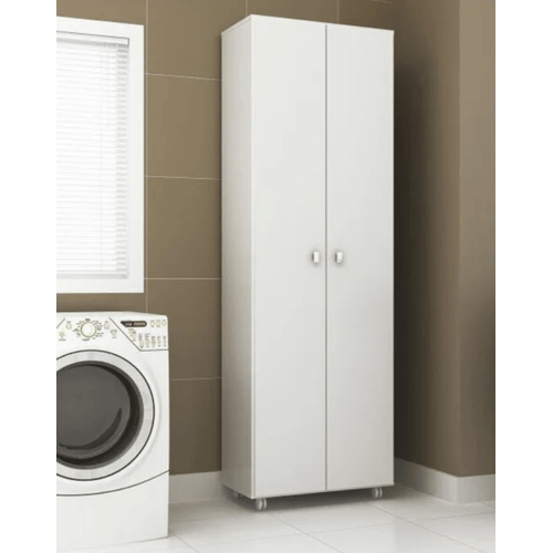Armário Multiuso 2 Portas 4 Prateleiras com Rodízios AM3101 60cm Branco Branco