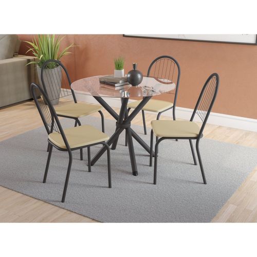 Conjunto Mesa Redonda de Vidro e 4 Cadeiras Noruega Kappesberg - Preto/Nude