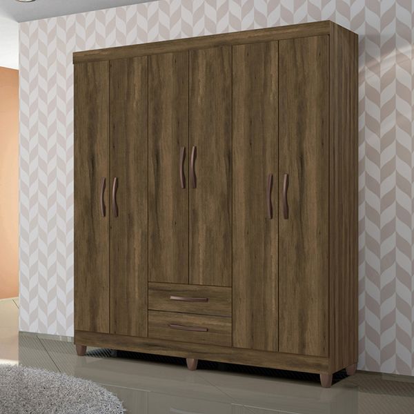Guarda Roupa 6 Portas 2 Gavetas 6 Nichos Âmbar - Cedro