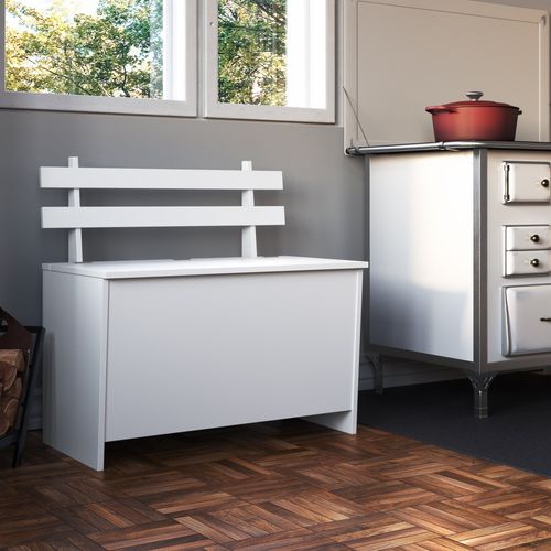 Banco com Baú com Encosto Ripado em MDP - Branco