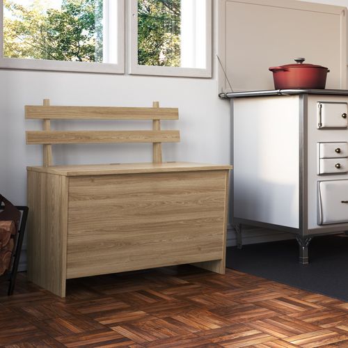 Banco com Baú com Encosto Ripado em MDP - Carvalho