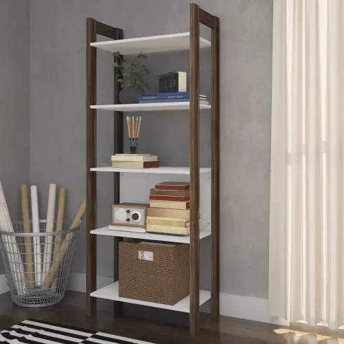 Estante com 5 Prateleiras - Branco/Nogal