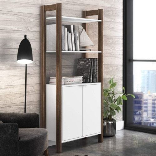 Estante 2 Portas e 2 Prateleiras - Branco/Nogal