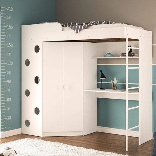 Cama Solteiro Alta Multifuncional Oxford com Armário - Branco