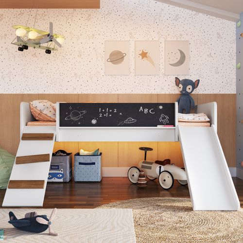 Cama Playground com Rampa e Escorregador - Branco